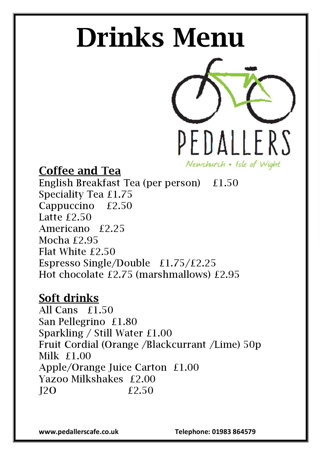 Menu Pedallers Cafe